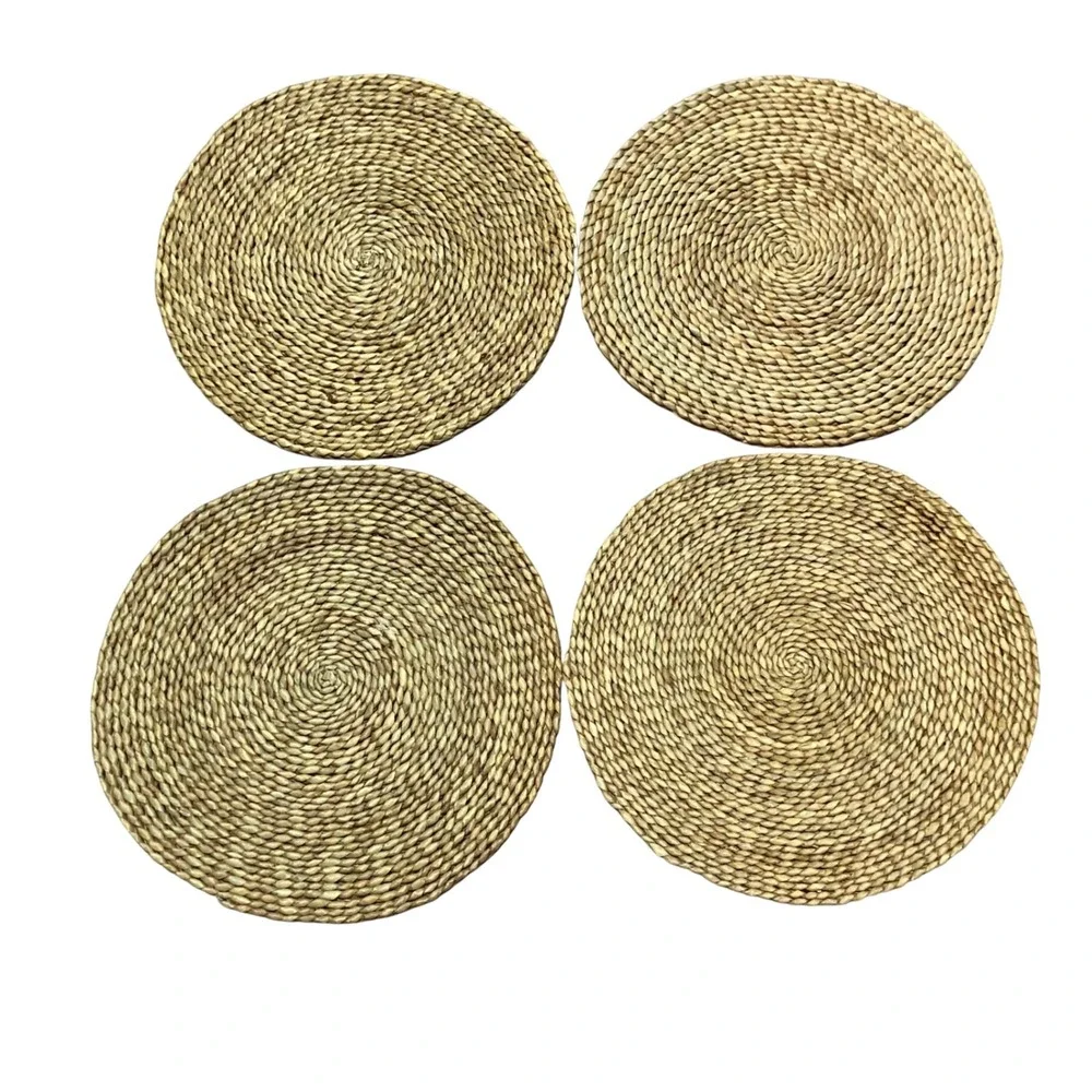 Set of 4 Natural Woven Seagrass Round Placemats 13.5‎ Inch Braided Boho Coastal